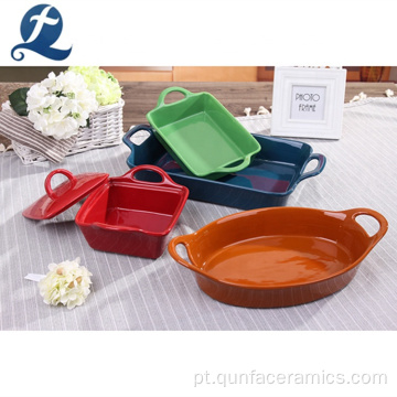 Baking de cerâmica envidraçado de Bakeware com alça